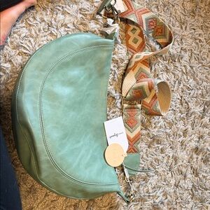 Anthropologie Urban Originals Vegan Green Crossbody Bag colorful strap Casual